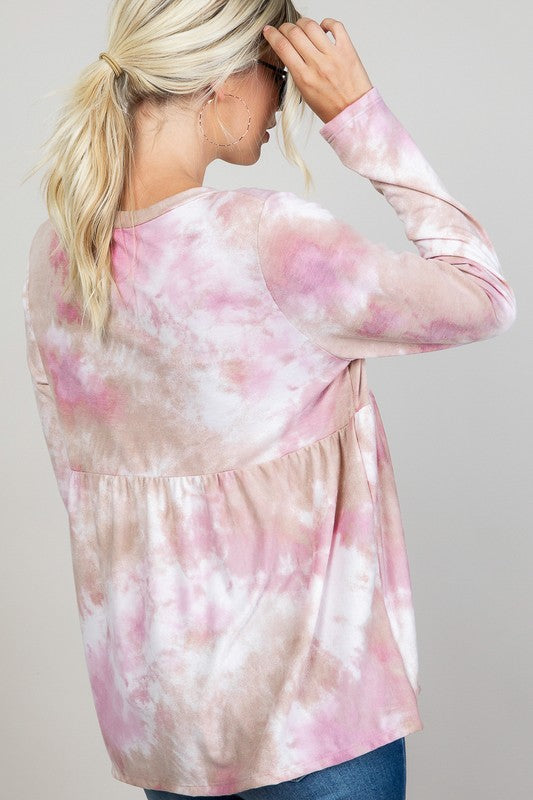 Plus Size Casual Tie Dye Babydoll Top