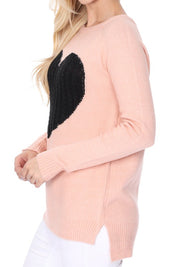 Women's Cozy Heart Jacquard Round Neck Pullover Sweater