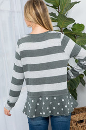 Plus Size Casual Polka Dot & Stripe Mixed Top