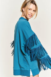 Women's Silver Studded Fringe Sleeve Top