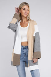 Women's Multicolour Textured Open Front Cardigan