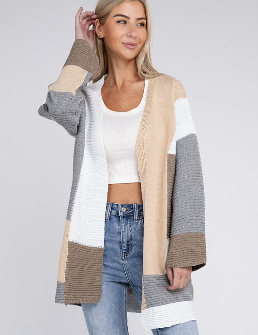 Women's Multicolour Textured Open Front Cardigan