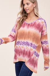 Women's Casual Loose Fit Tie Dye V Neck Boxy Top