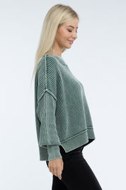 Women's Oversized Cropped Sweater with Side Slits