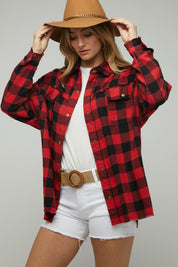 Women's Relaxed Fit Plaid Embroidered Jacket