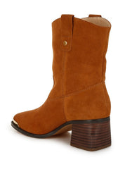 Women's Suede Western-Inspired Square Toe Ankle Boots