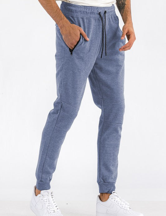 Men's Heathered Joggers with Elastic Waist and Pockets