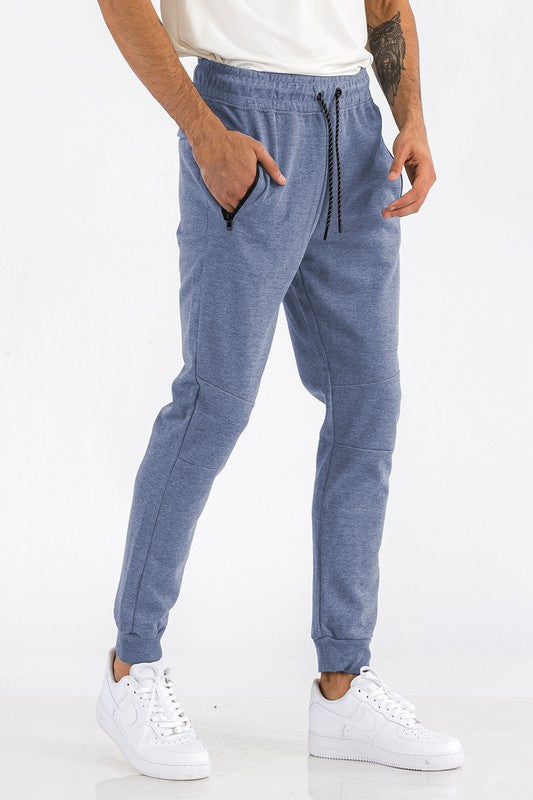 Men's Heathered Joggers with Elastic Waist and Pockets