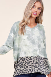 Women's Loose Fit Tie Dye & Cheetah Print Boxy Top