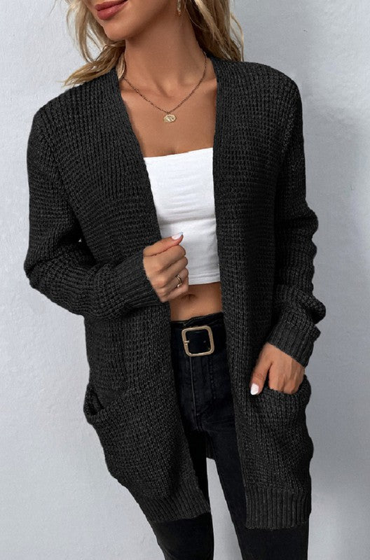 Women's Open Front Waffle Knit Sweater Cardigan