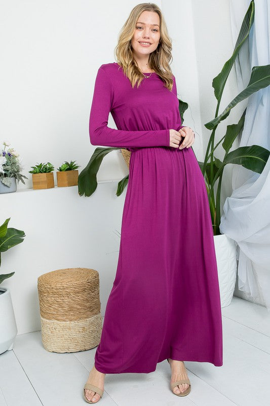 Women's Relaxed Fit Solid Elastic Waist Maxi Dress