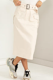 Women's High-Waisted Buckled Belt Cargo Skirt