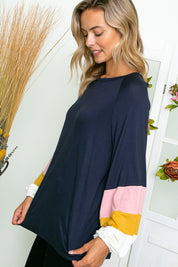 Women's Casual Loose Fit Colorblock Tunic Top