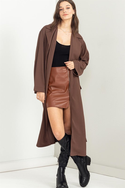 Women's Casual Long Sleeve Belted Trench Coat