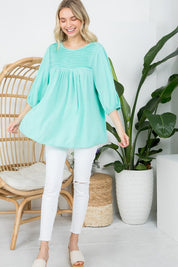 Women's Casual Solid Pintuck Tunic Blouses