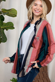 Women's Oversized Cozy Stripe Flannel Shacket