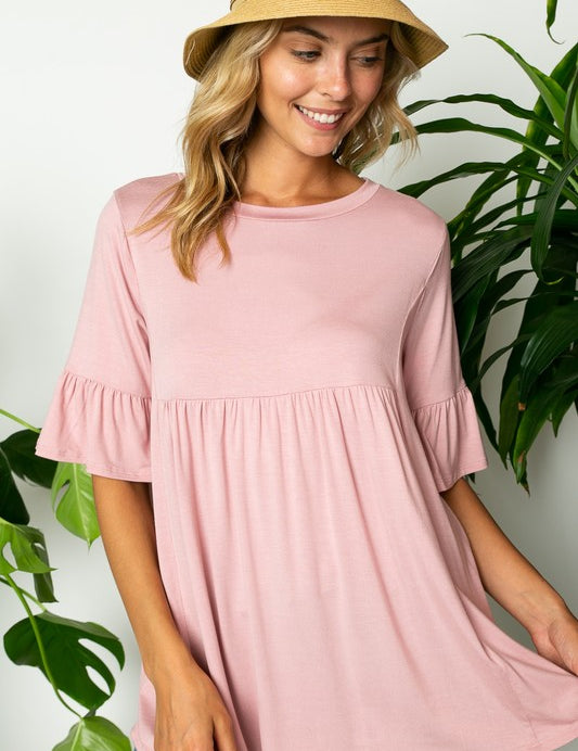 Women's Casual Solid Ruffle Sleeve Loose Top