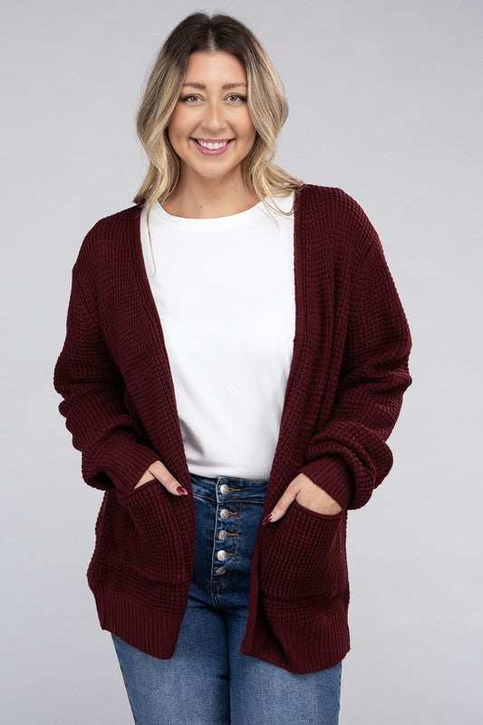 Plus Size Oversized Waffle Open Cardigan Sweater