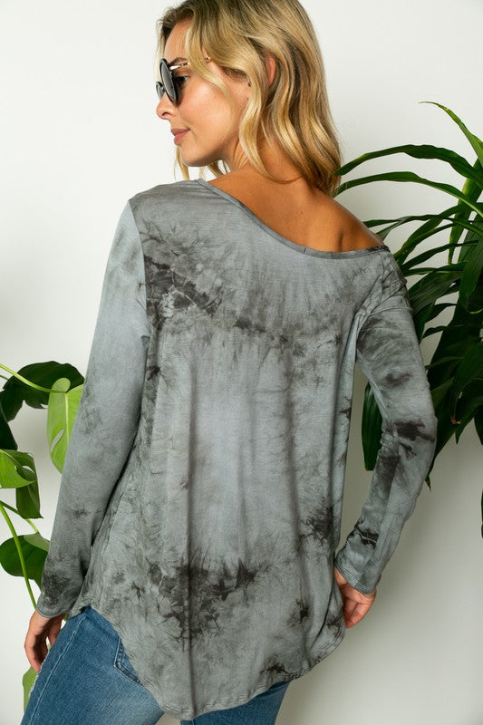 Women's Tie Dye One Shoulder Long Sleeve Plus Top