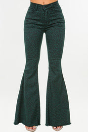 Women's High Rise Leopard Print Bell Bottom Jeans