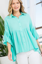 Women's Casual Solid Button Down Babydoll Blouse