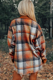 Women's Plaid Corduroy Patchwork Shacket with Chest Pockets