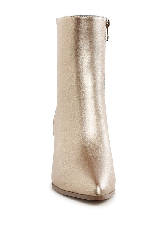 Women's Pointy Toe Faux Leather Ankle Boots with Metallic Detail