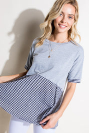 Women's Casual Checker and Solid Mix Tunic Top