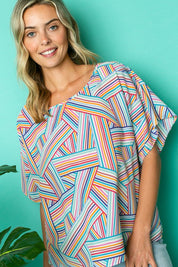 Women's Casual Multi Geo Print Kimono Top