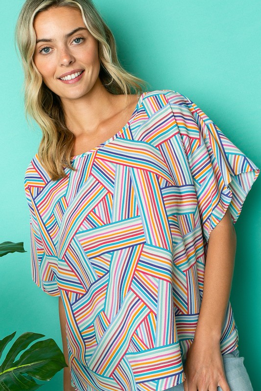 Women's Casual Multi Geo Print Kimono Top