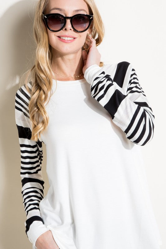 Women's Casual Plus Long Sleeve Stripe Mixed Top