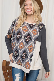 Plus Size Oversized Aztec Print Cozy Top