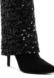 Women's Sequinned Fold Over Calf Boots