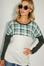 Women's Casual Plaid Colorblock Long Sleeve Top