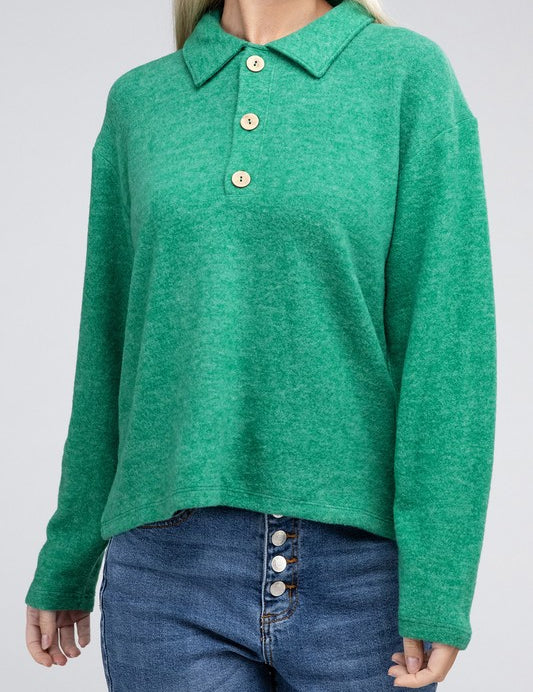 Brushed Melange Hacci Collared Sweater