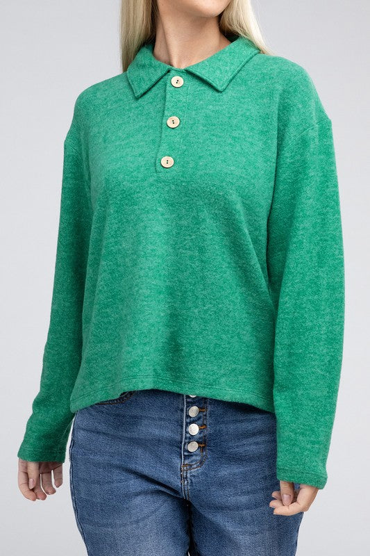 Women's Relaxed Collared Button Front Sweater