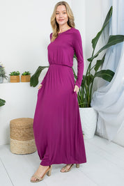 Women's Relaxed Fit Solid Elastic Waist Maxi Dress