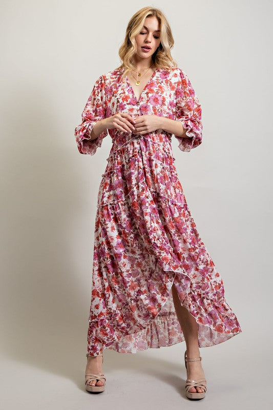 Women's Bohemian Floral High and Low Maxi Dress