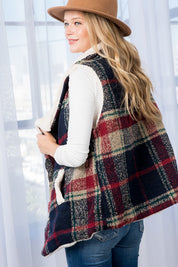 Women's Oversized Sherpa Lined Plaid Vest