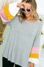 Women's Casual Loose Fit Colorblock Tunic Top