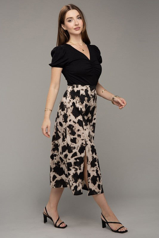 Women's High Waist Floral Print Midi Skirt