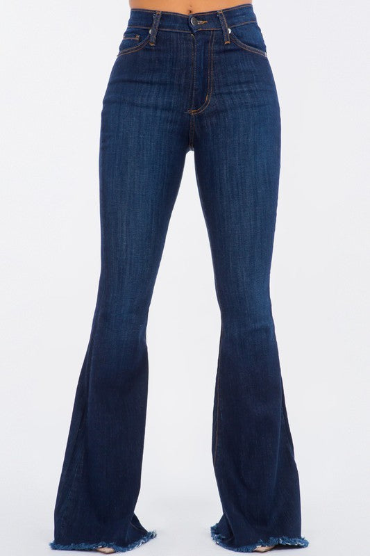 Women's High Rise Bell Bottom Jeans in Dark Denim