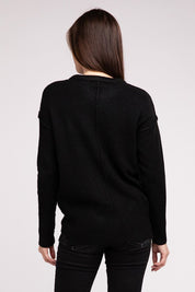 Women's Casual Melange Hi-Low Hem Round Neck Sweater