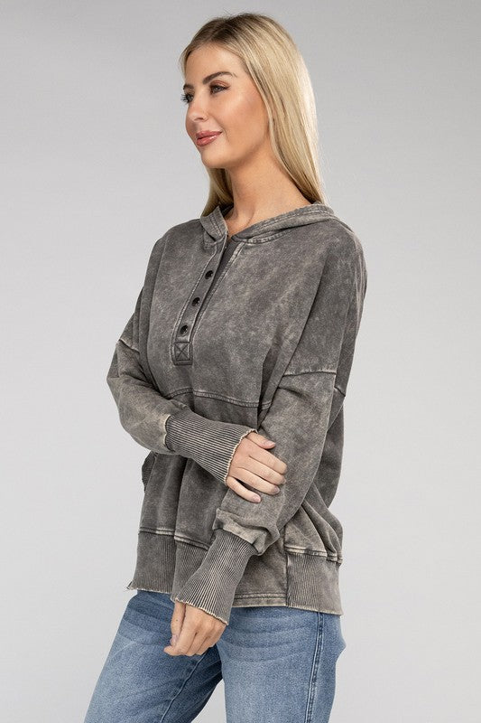 Women's Loose Fit Acid Wash Kangaroo Pocket Hoodie