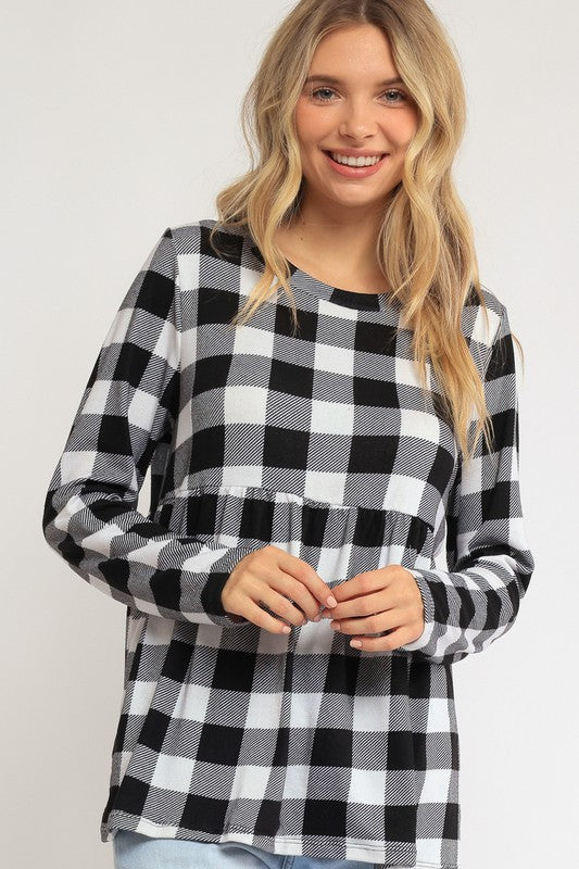 Women's Loose Fit Plaid Babydoll Top