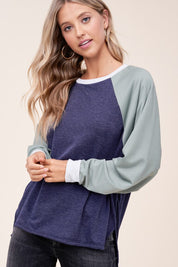 Women's Loose Fit Color Block Terry Sweatshirt