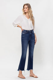 Women's High Rise Distressed Hem Kick Flare Jeans