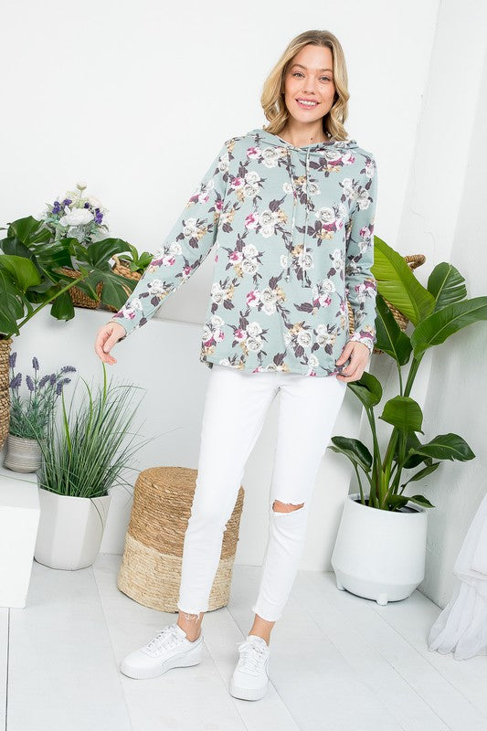 Women's Floral Print Hoodie Sweatshirt Top