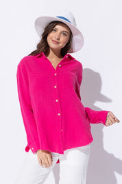 Women's Wrinkled Gauze Button Down Shirt