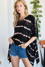 Women's Striped Tie Dye Round Neck Tunic